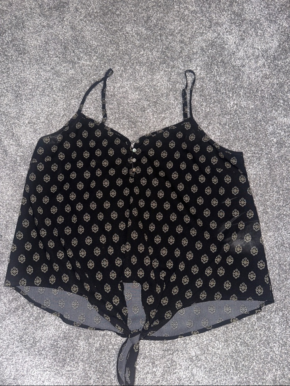 Black Printed Tie-Front Cami Top